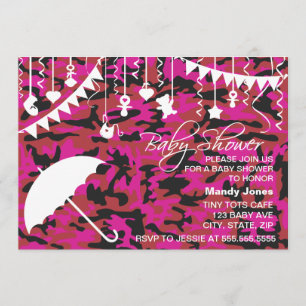 Inbjudningar för baby shower för rosa Camo paraply