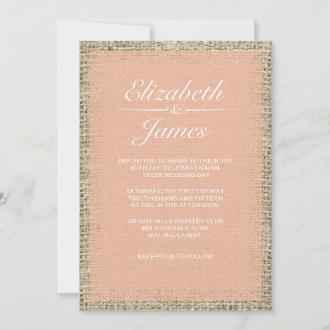 Inbjudningar för bröllop för korallvintageBurlap (Framsida)