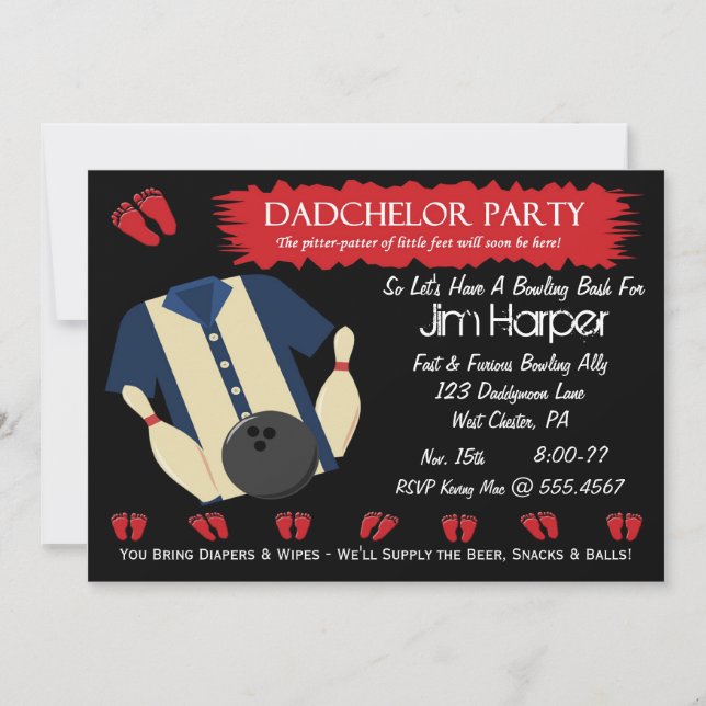Inbjudningar för Dadchelor bowlingparty (Framsida)