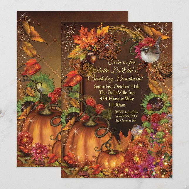 Inbjudningar för firande för höstskördfödelsedag (Fram/baksida)