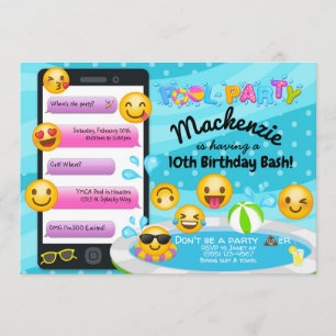 Inbjudningar för födelsedag för Emoji bassängparty