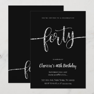 Inbjudningar för födelsedag för silverglitter 40th