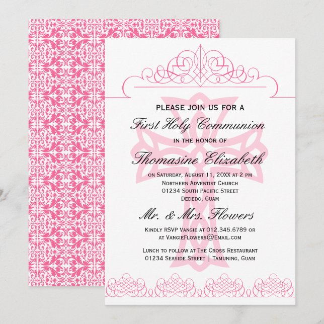 Inbjudningar för första nattvard för rosor arga (Fram/baksida)