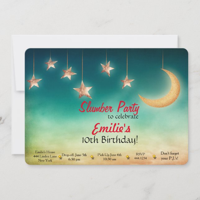 Inbjudningar för slummerpartyfödelsedag (Framsida)