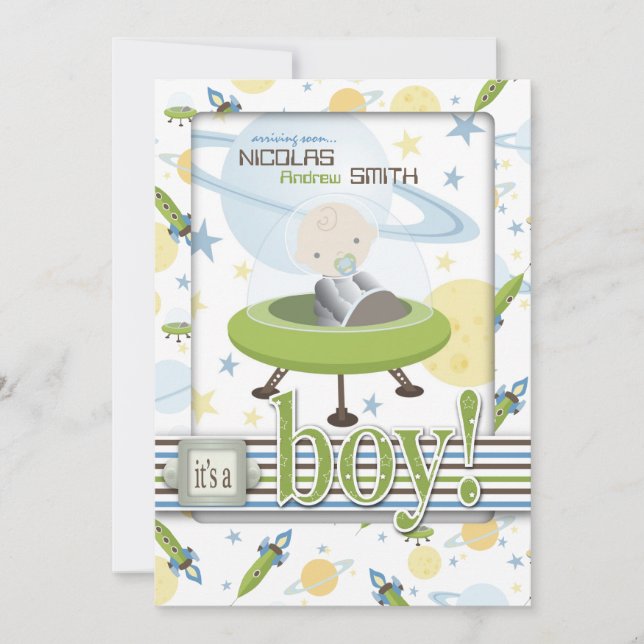 Inbjudningar för Spaceshipastronautbaby shower (Framsida)