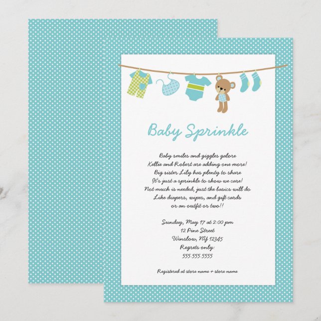 Inbjudningar för stänk för bebis för (Fram/baksida)