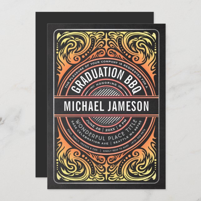 Inbjudningar för studentenBBQ-party grillar & (Fram/baksida)
