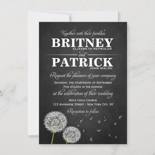 Inbjudningar för svart tavlamaskrosvintage bröllop (Framsida)