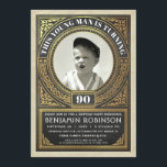 Inbjudningar för vintagemilstolpefödelsedag ditt<br><div class="desc">Milstolpefödelsedaginbjudningar sätter in ditt foto - Deco damastast retro stil</div>