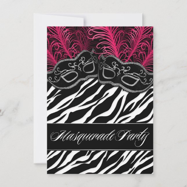 Inbjudningar från Shock rosa Zebra Masquerad-Boll- (Framsida)
