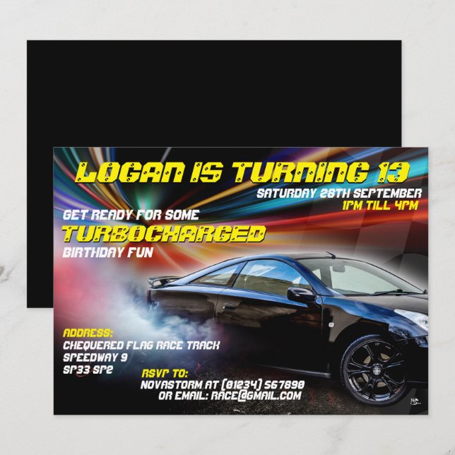 Inbjudningar från Turbocharge Street Tävla Party (Fram/baksida)