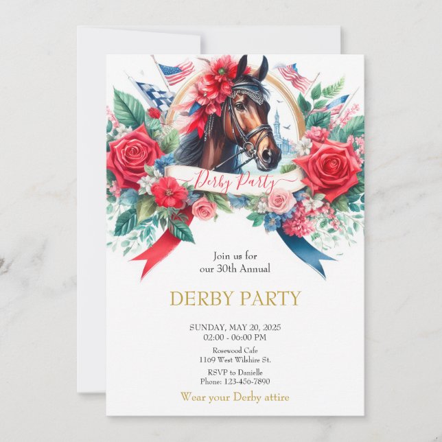 Inbjudningar från Watercolor Häst Derby Party (Framsida)
