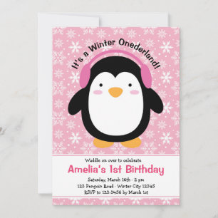 Inbjudningar på Penguin födelsedag (Rosa för flick