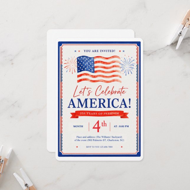 inbjudningar som firar Amerikas 250-årsjubileum (Fram/Back In Situ)