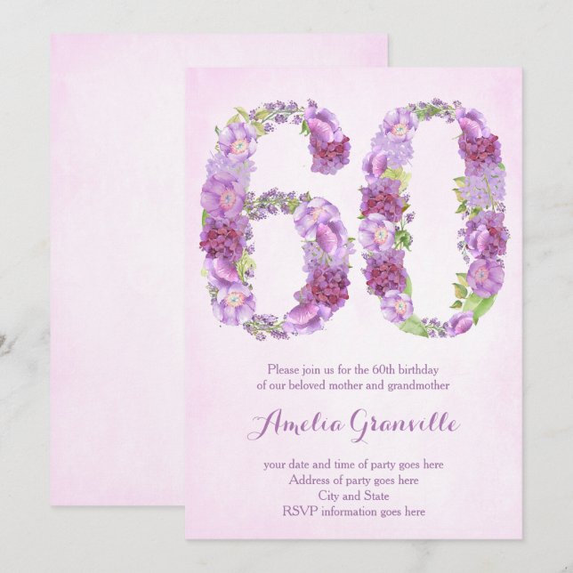 inbjudningar till 60-årsjubileum, lavender inbjuda (Fram/baksida)