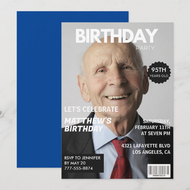 Inbjudningar till 95-årsfirande Man Han Magasin Om (Fram/baksida)