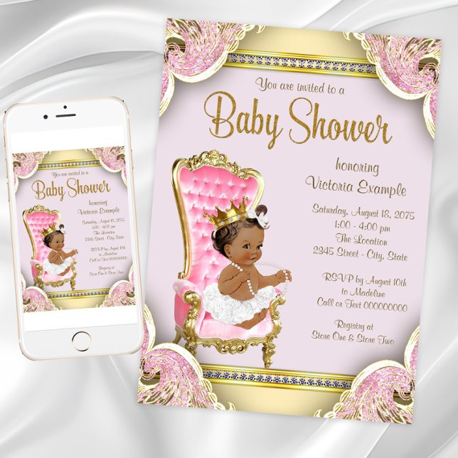 Inbjudningar till afrikanska amerikanska prinsessa (African American Princess Baby Shower Invitation. Instant download and printed invitations available)