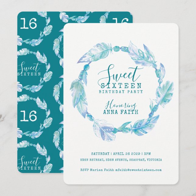 Inbjudningar till akvatiska sweet sixteen (Fram/baksida)