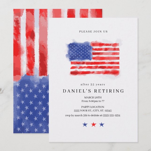 Inbjudningar till amerikanska Flagga Pension i vat (Fram/baksida)
