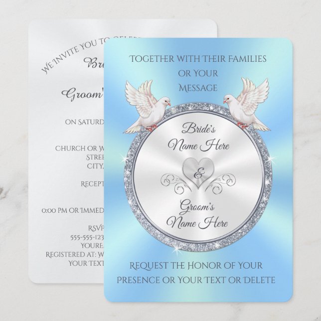 Inbjudningar till Anpassningsbar Light Blue and Wh (Fram/baksida)