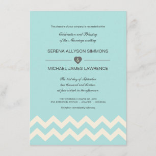 Inbjudningar till Aqual Blue och Ivory Chevron Wed