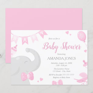 Inbjudningar till baby Elephant Baby Shower Girl G