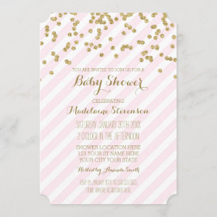 Inbjudningar till babyskor i guld Confetti Rosa Ra