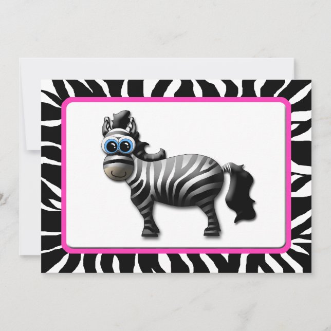 Inbjudningar till babyskor i Zebra Rosa Ram (Framsida)