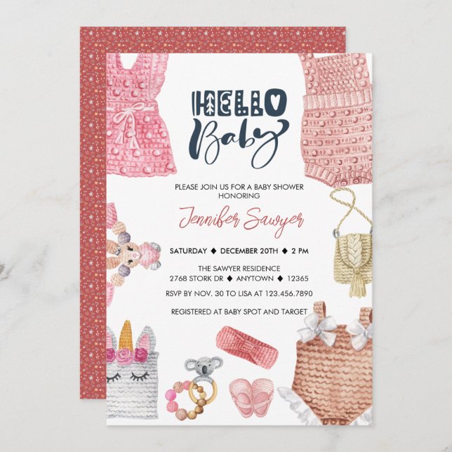 Inbjudningar till babyvisningsprogrammet Flicka (Fram/baksida)