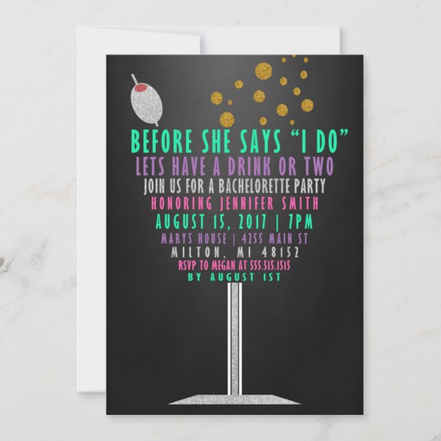 Inbjudningar till Bachelorette Party - Glitter (Framsida)