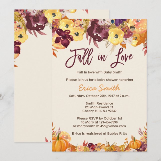 Inbjudningar till barnskor - fall i Kärlek (Fram/baksida)