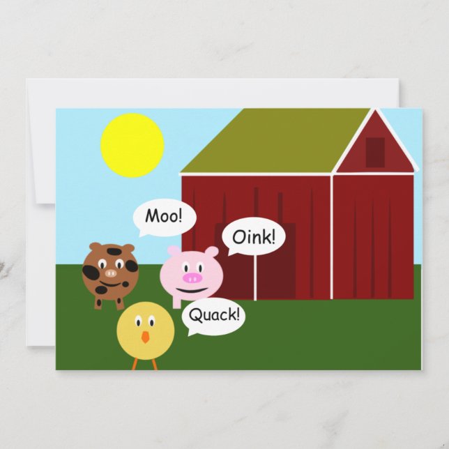 Inbjudningar till Barnyard Animals Barns födelseda (Framsida)