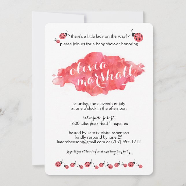 Inbjudningar till Bebisdusch med Watercolor Ladybu (Framsida)
