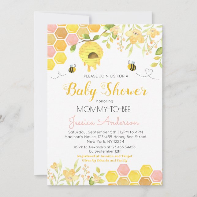 Inbjudningar till Bee Baby Shower Flicka (Framsida)
