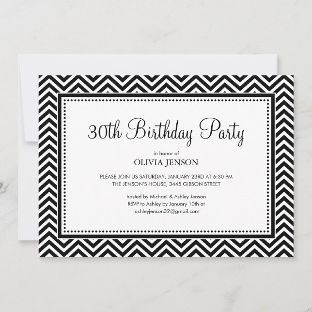 Inbjudningar till Black and White Chevron Rand Par (Framsida)