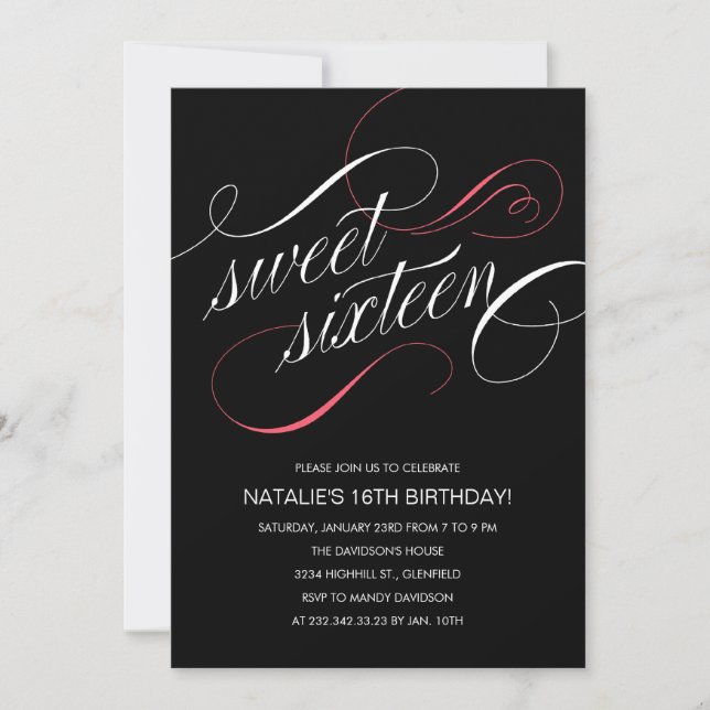 Inbjudningar till Black Designer-Sweet sixteen (Framsida)