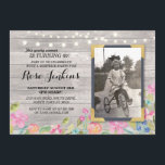 Inbjudningar till Blommigt av Rustic Wood på födel<br><div class="desc">Lägg till ditt foto i den här vintagen stil krita inbjudan. Lägg till alla åldrar. Utskrift bakåt ingår.</div>