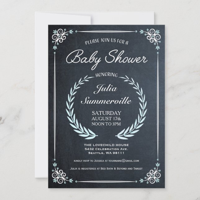 Inbjudningar till blommigt Chalkboard Baby Shower  (Framsida)