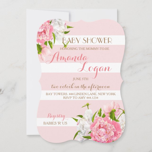 Inbjudningar till Blommigt  peonie Baby Shower (Framsida)