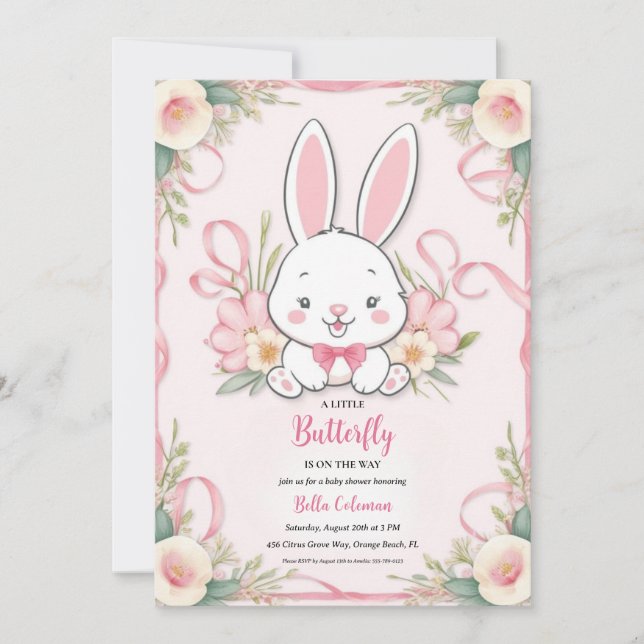Inbjudningar till blommigtens rosa-babydusch (Framsida)