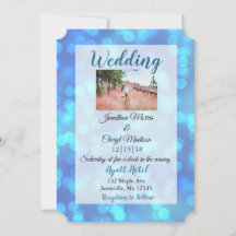 Inbjudningar till Blue Bokeh Photo bröllop