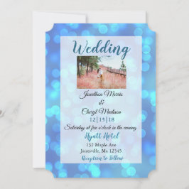 Inbjudningar till Blue Bokeh Photo bröllop