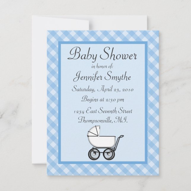 Inbjudningar till Blue Gingham Baby Shower (Framsida)
