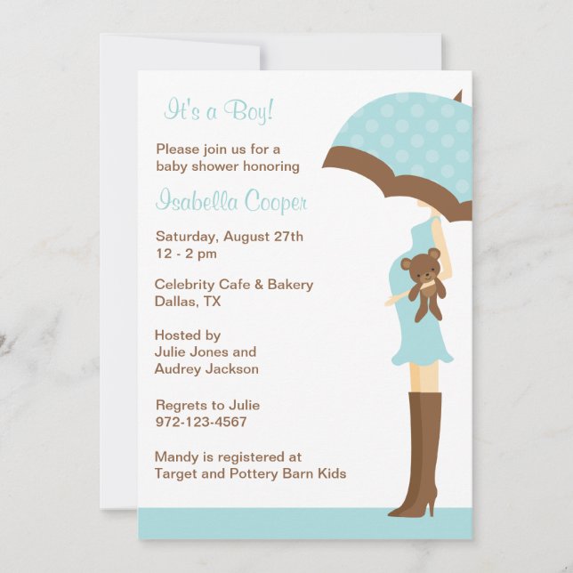 Inbjudningar till Blue Parbrella Baby Shower (Framsida)