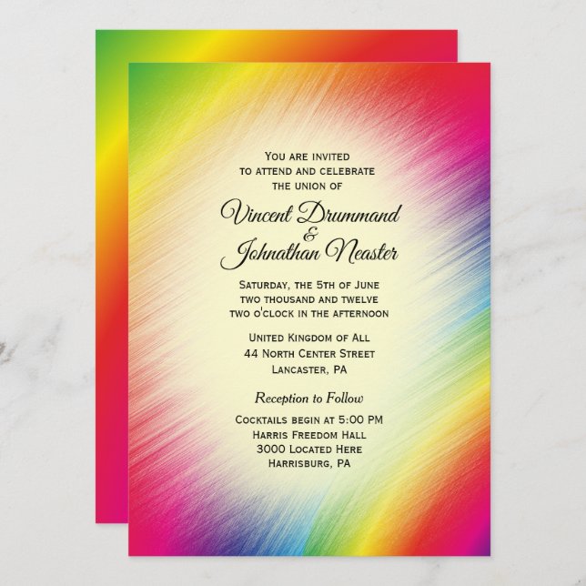 Inbjudningar till Bright Rainbow Wedding (Fram/baksida)