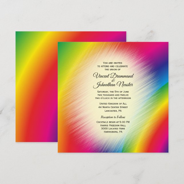 Inbjudningar till Bright Rainbow Wedding (Fram/baksida)