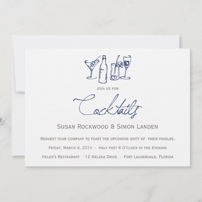 Inbjudningar till Bröllop Cocktail| Blå (Framsida)