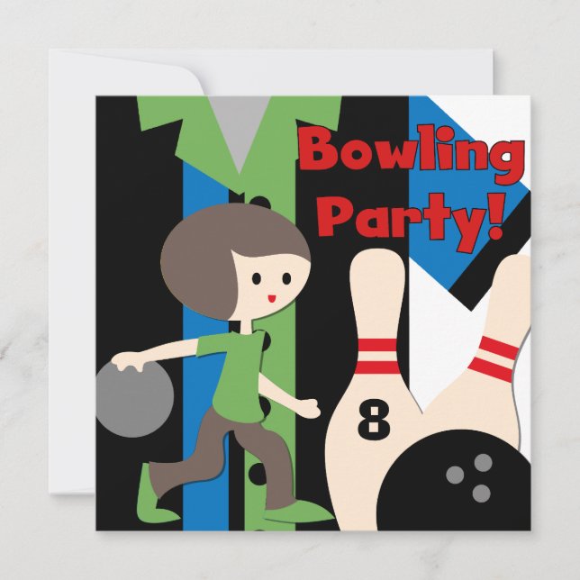 Inbjudningar till Brunette Boy Bowling Party (Framsida)