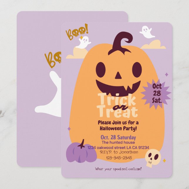 Inbjudningar till Bus eller godis Söta halloween f (Fram/baksida)