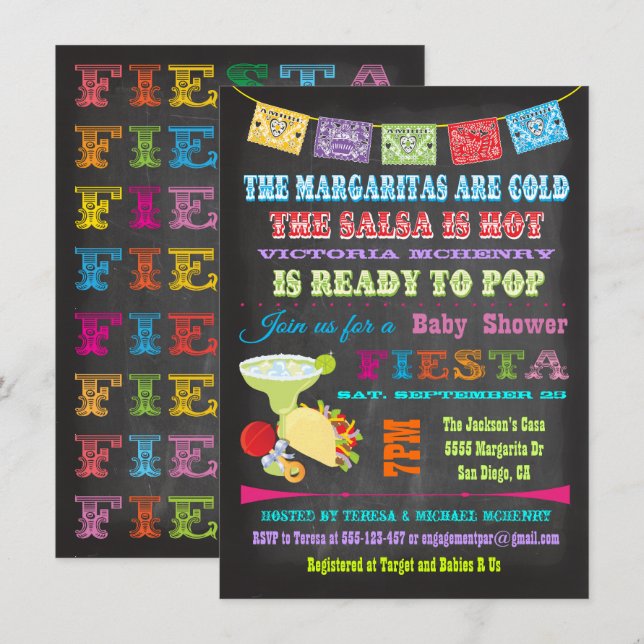 Inbjudningar till Chalkboard Mexican Fiesta Baby S (Fram/baksida)